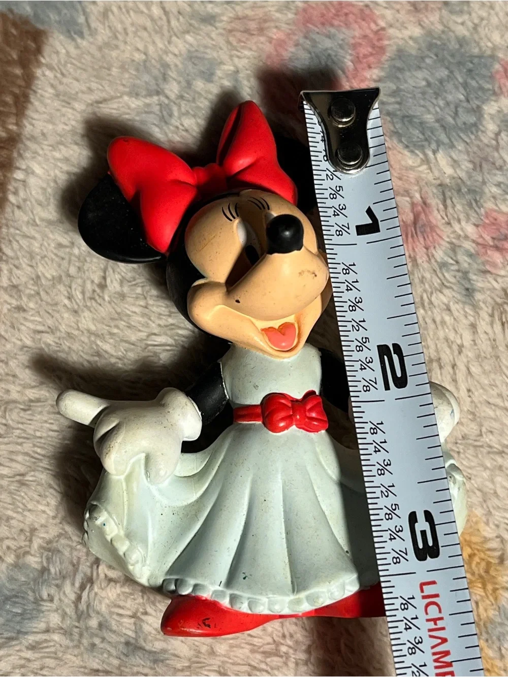 Vintage Disney Minnie Mouse PVC Figure White Dress Red Bow Applause China